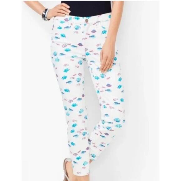 Talbots Flawless High Waist Jegging Crop Fish Print Denim Pants Women's‎ Size 2 - Picture 1 of 7